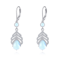 wholesale 925 Sterling Silver Cubic Zirconia Blue Moonstone Leaf Drop Earrings For Women-0-7