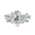 wholesale 925 Sterling Silver Hexagonal Moss Agate Leaf Vine Cubic Zirconia Ring For Women-0-0