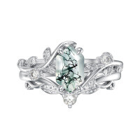 wholesale 925 Sterling Silver Hexagonal Moss Agate Leaf Vine Cubic Zirconia Ring For Women-US # 4