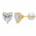 wholesale 14k Yellow Gold Heart Cut Moissanite Three Prong Stud Earrings-0-0