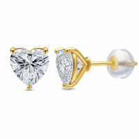 wholesale 14k Yellow Gold Heart Cut Moissanite Three Prong Stud Earrings-