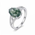 wholesale 925 Sterling Silver Moss Agate Ring Cubic Zirconia Accent Promise Ring For Women-0-0