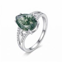 wholesale 925 Sterling Silver Moss Agate Ring Cubic Zirconia Accent Promise Ring For Women-
