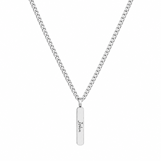 10K White Gold Engravable & Bar Necklace for Men