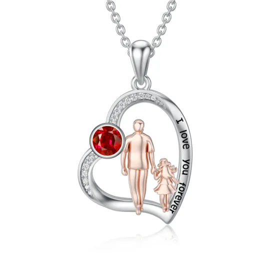 10K Silver & Rose Gold Personalized Birthstone & Father & Daughter & Heart Pendant Necklace