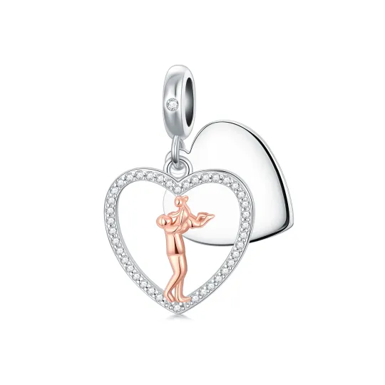 10K Silver & Rose Gold Cubic Zirconia Father & Daughter & Heart Dangle Charm
