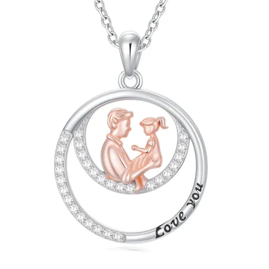 10K Silver & Rose Gold Cubic Zirconia Father & Daughter Pendant Necklace