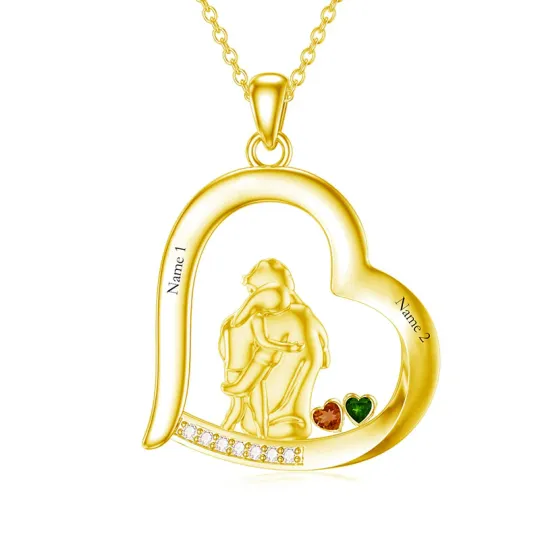10K Gold Personalized Birthstone & Engravable & Father & Daughter Pendant Necklace