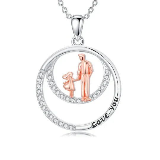 10K Silver & Rose Gold Cubic Zirconia Father & Daughter Pendant Necklace