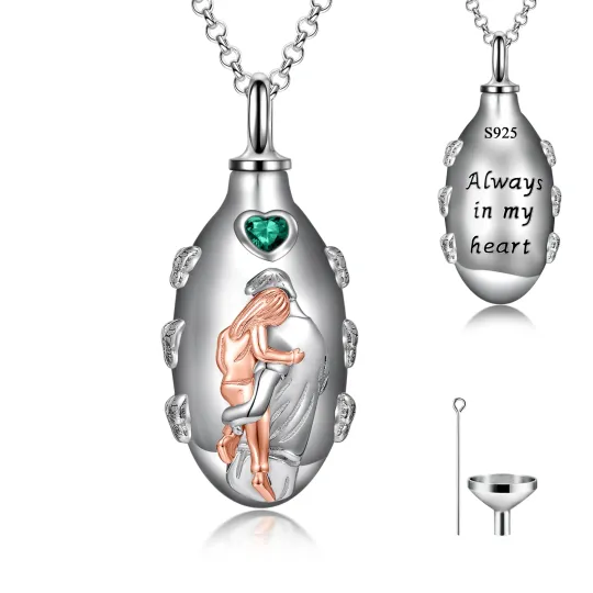 10K Silver & Rose Gold Personalized Birthstone & Engravable & Father & Daughter Urn Necklace for Ashes
