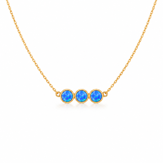 10K Gold Blue Opal Pendant Necklace
