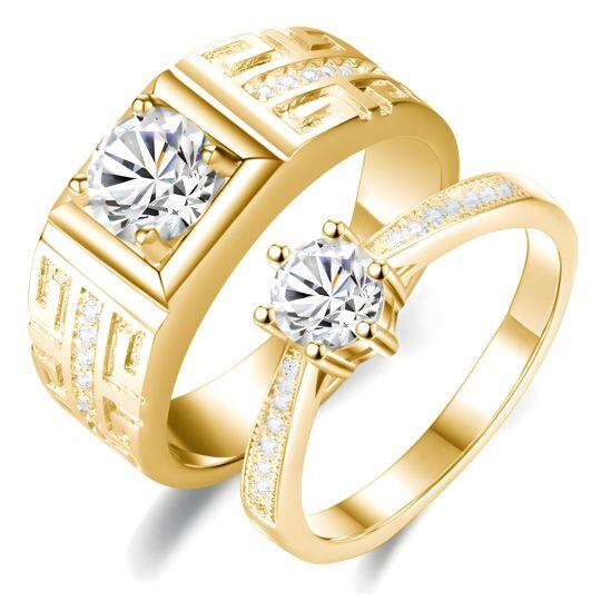 10K Gold 1.5CT Round Cut Lab-Grown Diamond Custom Couple Rings D Color VVS2 Clarity 3EX IGI Certified
