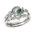wholesale S925 Sterling Silver Elegant Ring Set with Green Gemstone and Diamond Accents-0-1
