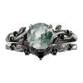 wholesale S925 Sterling Silver Elegant Ring Set with Green Gemstone and Diamond Accents-0-2
