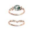 wholesale S925 Sterling Silver Elegant Ring Set with Green Gemstone and Diamond Accents-0-3
