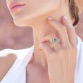 wholesale S925 Sterling Silver Elegant Ring Set with Green Gemstone and Diamond Accents-0-4