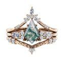 wholesale S925 Sterling Silver Wedding Ring with Diamond and Green Stone-0-1