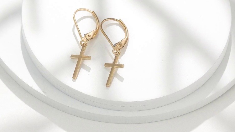 Orecchini pendenti a croce in argento sterling 925 con zirconi
