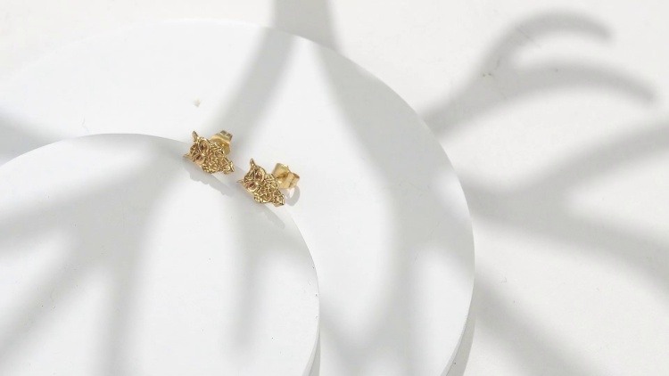 Boucles D'Oreilles Or Jaune 14K Rubis & Diamant - Forme Hibou - Dormeuses